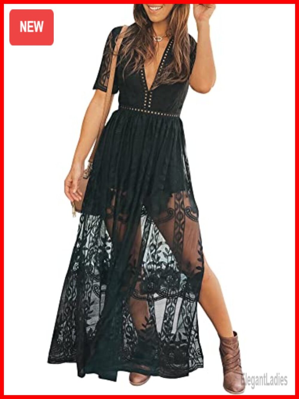 Lace Maxi Romper Dress Short Sleeve V-Neck Boho Wedding Guest
